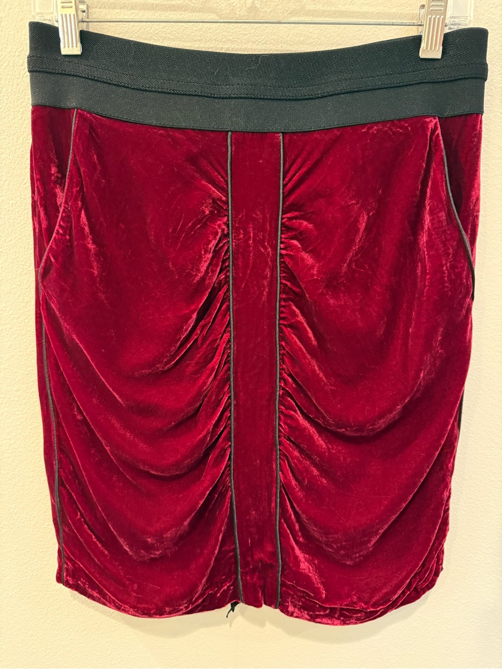 Burgundy/Red Ruched Velvet Mini Skirt